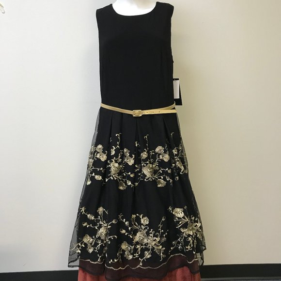 black gold embroidered dress